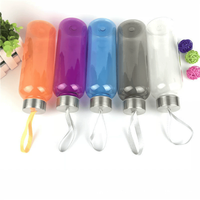 Bouteille d'eau sans BPA en plastique, gobelet à jus de fruits sportif avec couvercle en métal