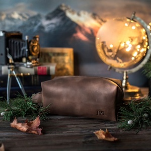 Nécessaire de toilette vintage en cuir personnalisé, cadeau pour les garçons d'honneur, sac de toilette en cuir véritable pour homme - Product Image 5