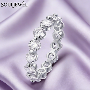 Bague de mariage éternelle de luxe Souljewel en moissanite, argent sterling 925 plaqué rhodium, coupe ronde, bande complète pour femme - Product Image 1