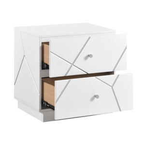 Comodino bianco a 2 cassetti dal design geometrico, mobile da camera da letto, 1 pezzo - Product Image 3