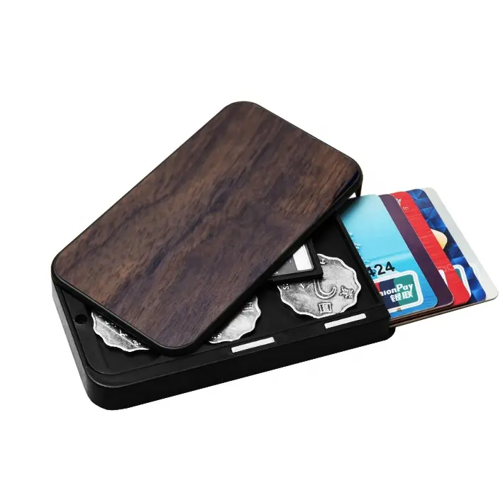 Бумажник-слайдер из натурального дерева, с отделением для кредитных карт