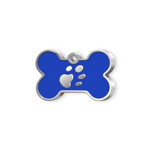 Placa de Identificación para Mascotas, Diseño de Hueso Azul Pequeño con Huella de Pata para Perros - Product Image 1