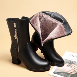 2026 Factory Wholesale Mid-Calf <strong>Boots</strong> - <strong>Burgundy</strong> Faux Fur Warm for Elderly <strong>Women</strong> Mother's Winter Shoes - Product Image 1