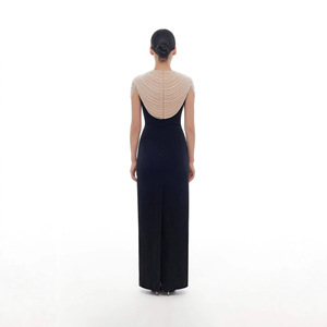 <span class=keywords><strong>ชุด</strong></span><span class=keywords><strong>ราตรี</strong></span>สีดำทรงดินสอยาวกรอมพื้น แต่งผ้าแคชเมียร์ลายเพชรแบบเรโทร ดีไซน์เก๋ไก๋สไตล์เวียดนาม - Product Image 3