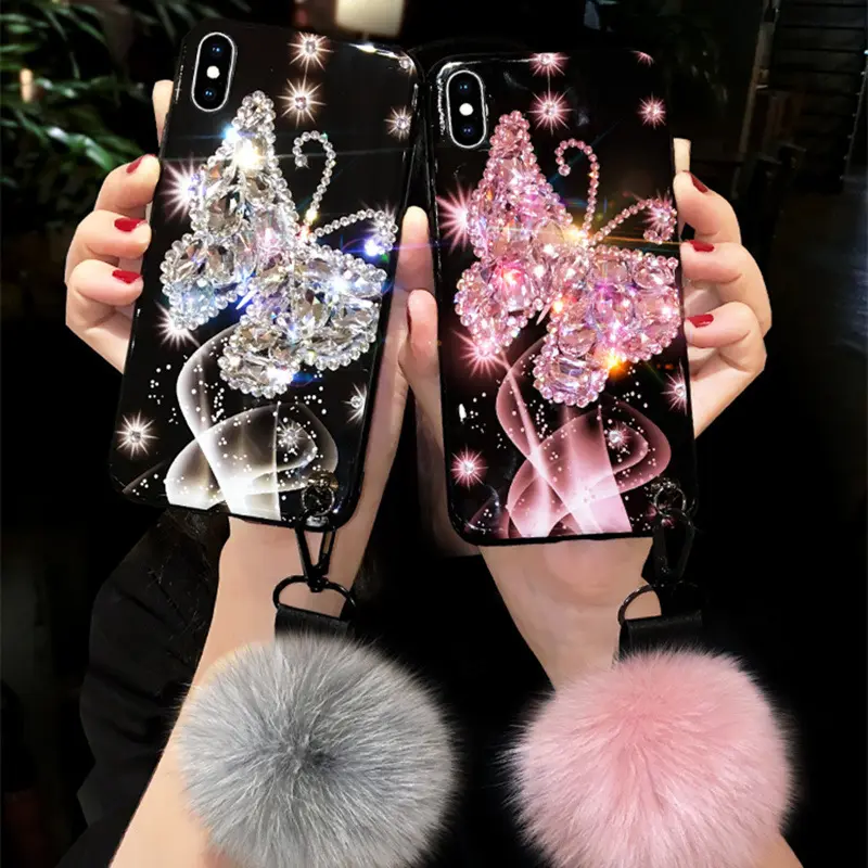 For iPhone 11 PRO XS MAX Fashion Butterfly Diamond Luxury Cell Phone Case,FOR iPhone 12 Wholesale Shockproof Phone Case Bling