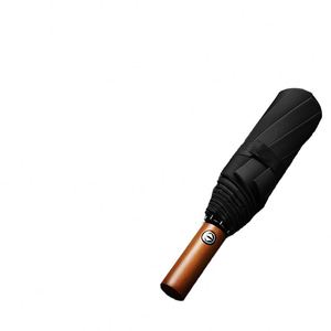 Parapluie entièrement automatique pour homme, manche en bois massif, extra large, renforcé, épais, coupe-vent, protection UV, double usage soleil/pluie - Product Image 1