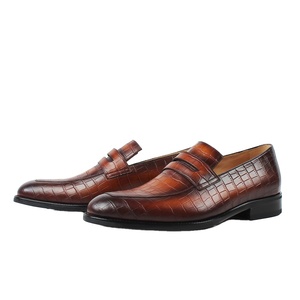 Mocassini da Uomo in Vera Pelle Goffrata Coccodrillo, Scarpe Penny Slip-on in Pelle Bovina, Scarpe Eleganti Italiane Lucidate per Business e Matrimoni - Product Image 1