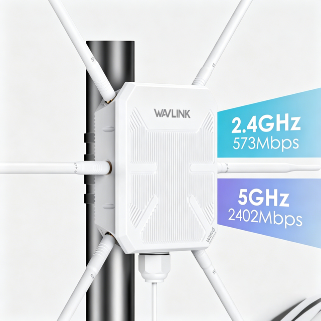 AX3000 Long Range Outdoor Dual-Band WiFi Repeater 8dBi Antennas Industrial QoS PoE IP67 Weatherproof Modem Function 500-1000sqm
