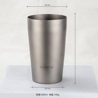 Chope à bière en titane pur à double paroi COMTAI avec isolation thermique de 6 à 12 heures pour le bureau et les voyages