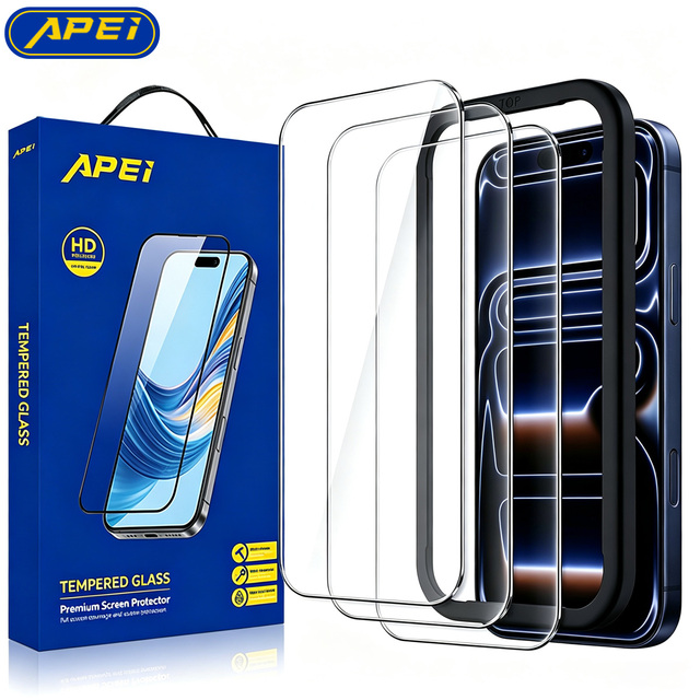 ODM OEM Grade AAA 9H Hardness Tempered Glass Installation Kit Frame Phone Screen Protector for iPhone 17 18 Pro Max 2 Pack