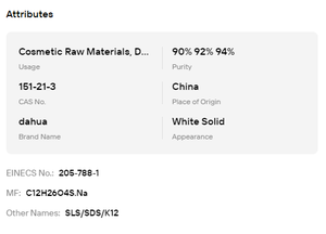 Lauril Sulfato de Sodio (SDS) en Polvo al 92% y 95% (SLS K12) a Granel, Surfactante Químico para la Industria de Detergentes y Cosméticos - Product Image 6