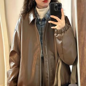 Chaqueta de Cuero PU para Mujer, Primavera y Otoño 2025, Nueva Chaqueta de Motociclista Holgada de Estilo Urbano |   Colores de Patrón Personalizables - Product Image 5