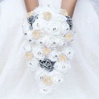 2024 personnaliser couleur cascade goutte d'eau cristal ruban Rose fleur multicolore mariée Bouquet mariage fleurs pour accessoires