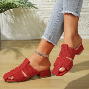 Mules à talon moyen en maille ajourée pour femme, grandes tailles, à talon épais, élégantes, à enfiler, pour l'été - Product Image 3