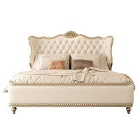 Lit mural double en bois massif de style européen avec tissu et cuir, espace de rangement, design moderne minimaliste personnalisable pour chambre principale