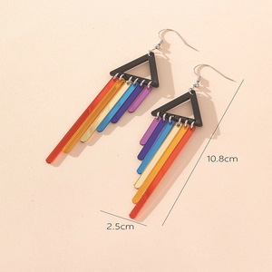 Rainbow Acrylic <b>Tassel</b> Drop <b>Earrings</b> Geometric Design Party Fashion Jewelry Colorful Statement <b>Earrings</b> - Product Image 2