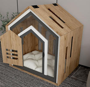 Modernes Großes Tierhaus für den Innenbereich, Atmungsaktives Holzmöbelstück mit Blumenmuster, Knopfverschluss, Luxuriöser Abnehmbarer Bezug für Katzen und Hunde - Product Image 1