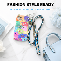 Lanière de téléphone bandoulière en tissu tissé avec fil pailleté bleu et blanc, longue sangle en tissu avec double fermoir mousqueton pour coque de téléphone et accessoire de sac
