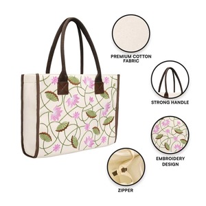 Excellent Quality Cotton Pichwai Design Tote <b>Bag</b> with Rope Handle Lightweight <b>Reusable</b> Shopping <b>Bag</b> for Women Daily Carry - Product Image 3