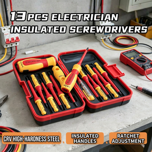 Electrician 13Pcs Insulated Ratcheting <b>Screwdriver</b> Set Crv Cross Phillips Bit Industrial Grade Plastic Handle Anti-Slip Texture - Product Image 2