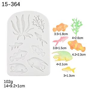 Moule en silicone à thème marin pour fondant, formes d'algues, de poissons, de coraux et de tortues marines, outils de pâtisserie faits main pour décorer gâteaux, biscuits et bonbons - Product Image 3