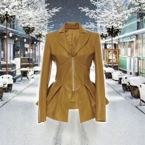 Chaqueta de cuero acolchada de invierno para mujer con detalles de ganchillo, botones y cierre de cremallera, técnica lavada, ideal para otoño. - Product Image 3