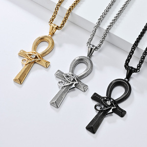 Joyería <span class=keywords><strong>de</strong></span> Moda Hip Hop, Collar con Colgante <span class=keywords><strong>de</strong></span> Cruz Ankh y Ojo <span class=keywords><strong>de</strong></span> Horus Egipcio Antiguo, en Acero Inoxidable Chapado en Oro <span class=keywords><strong>de</strong></span> 18K - Product Image 2