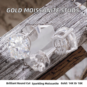 Boucles d'oreilles clous classiques rondes en argent sterling 14K/18K pour femme, serties griffes, bijoux élégants pour mariage et fête, cadeau tendance - Product Image 2