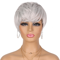 Perruque Courte Noire pour Femmes Noires, Perruque Synthétique pour Femmes avec Frange, Sans Dentelle Frontale, Cheveux Bouclés, Coupe Pixie de 6 Pouces