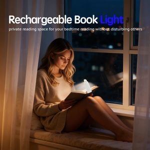 Clip On Book <b>Light</b> Rechargeable Led Touch Control White 3 Color Temperatures 5 Brightness Levels <b>For</b> Night <b>Reading</b> <b>Bed</b> Use - Product Image 5