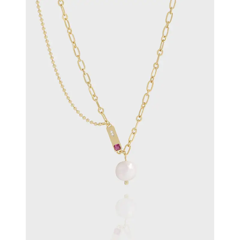 Usine directe naturel perle d'eau douce pendentif croix chaîne colliers femmes bijoux fins S925 en argent Sterling Zircon colliers
