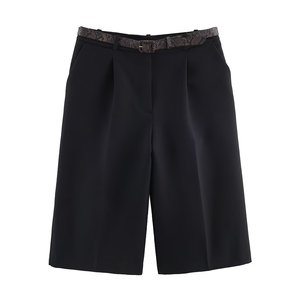 Shorts chics pour femmes, taille haute, coupe ample, jambes larges, avec ceinture, style Y2K, pantalon décontracté coupe droite, style Boyfriend - Product Image 3