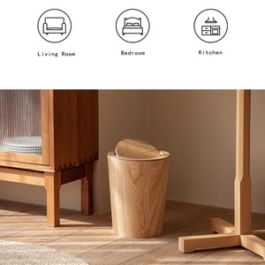 <b>Lid</b> Solid Real Wood Waste Basket <b>Bin</b> Swing <b>Lid</b> Round Trash Can Japanese-Style Wood Garbage Recycling - Product Image 5