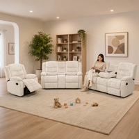 Ensemble de canapés inclinables manuels modernes 3+2+1 avec structure en bois, pieds métalliques extensibles et pliables, table rabattable, pour salon et home cinéma