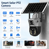 Caméra solaire 4G avec carte SIM, caméra PTZ 6MP, caméra de sécurité sans fil WiFi cellulaire, triple objectif avec panneau solaire pour extérieur