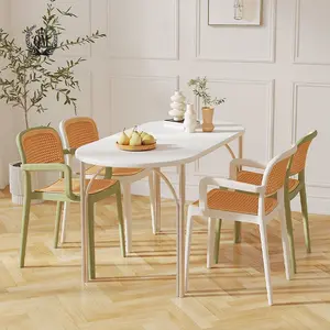 Новый минималистичный китайский стиль, бытовые крытые и наружные складные плетеные спинки из ротанга, пластиковые обеденные стулья