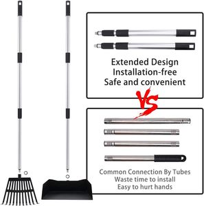 Heavy Duty Long Handle Stainless Metal Tray and Rake Set <b>Pet</b> Dog Pooper Scooper for Dog - Product Image 5