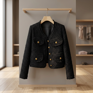 Blacktweed Style <b>Cropped</b> <b>Jacket</b> 2024 New Spring Autumn Thin Elegant Crew Neck Long Sleeve - Product Image 2