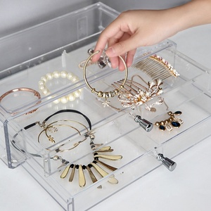 Organizador de joyas de plástico rectangular transparente de 2 capas PS, cajón de almacenamiento de escritorio para collares, anillos, inyección desmontable de cristal - Product Image 3