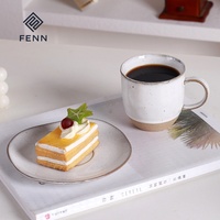 Mug à café en céramique rétro de haute qualité FENN, cadeau d'affaires personnalisé, tasse à café et soucoupe avec logo et taches, fabricant en gros