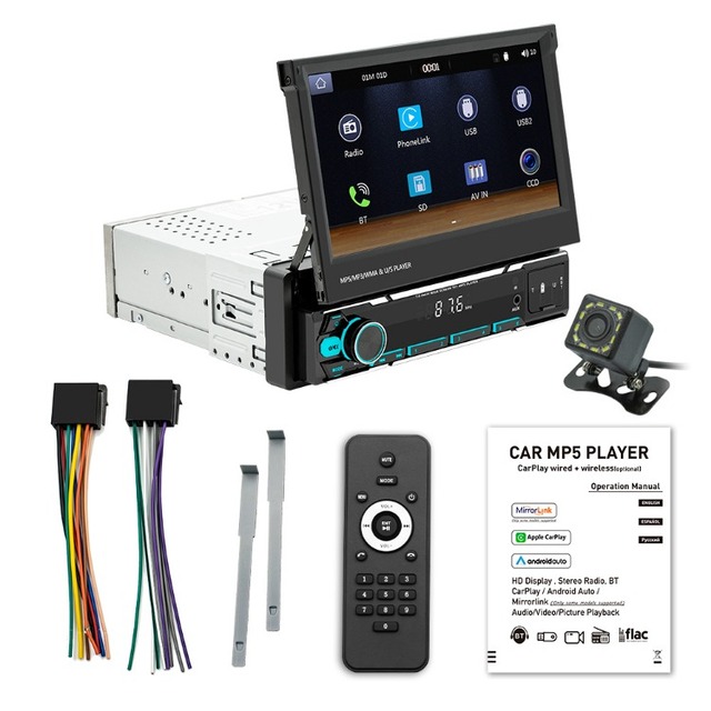 7 Inch Single Din Car Stereo With Telescopic Touchscreen FM Radio BT MP5 Player Support Mirror Phone Link Hands-Free Calling