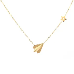 Wholesale Woman Stainless Steel Jewelry Accessory Valentine's Day Gift 18 K Gold Plated Paper Plane Pendant Necklace