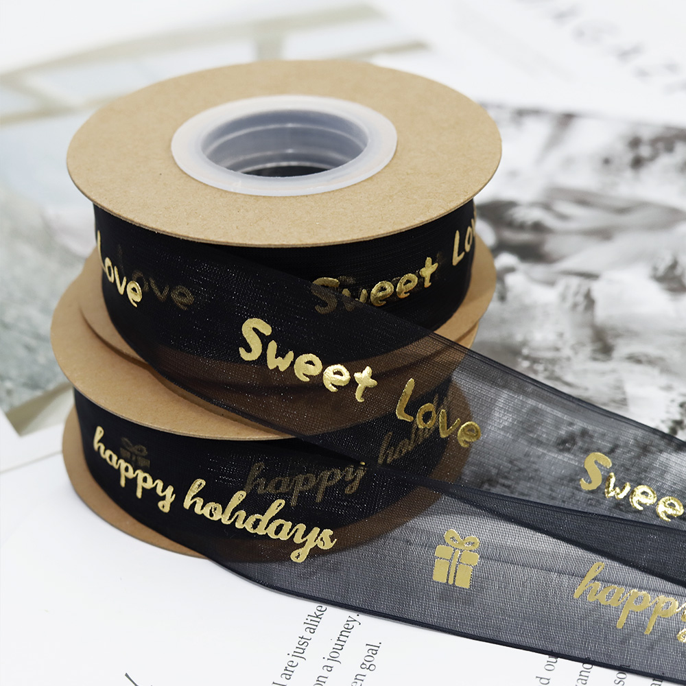 Customized Gift Packaging Organza Ribbon Roll With Embossed logo