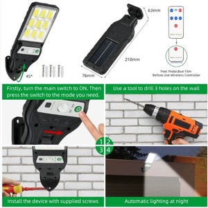 Lampe murale LED solaire extérieure 90cob avec capteur de mouvement humain, étanche, pour jardin, cour, rue, mode jour/nuit - Product Image 4