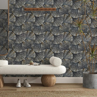 Papier peint auto-adhésif moderne en PVC pour hôtel, motif feuille de Ginkgo 3D, décoration murale intérieure, imperméable, facile à installer, rayures et carreaux