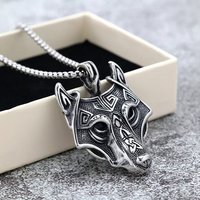Collier pendentif homme en acier inoxydable style vintage avec chaîne en bambou, breloque tête de loup simple face, cadeau de festival, usage quotidien