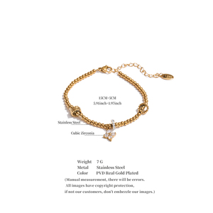 JINYOU 4728 Bracciale in Acciaio Inossidabile con Perline Dorate e Charm Floreale in Zirconia Cubica, Gioiello alla Moda per Vendita all'Ingrosso - Product Image 6