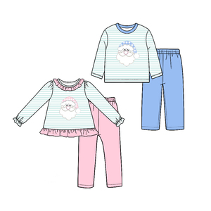 Tenues de Noël personnalisées en coton biologique à rayures de Père Noël pour bébés filles et garçons, vêtements festifs pour frères et sœurs, vêtements doux en gros - Product Image 2