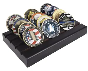 4 Rows Challenge Coin Display Holder Military Coin Stand Wooden Case Holds