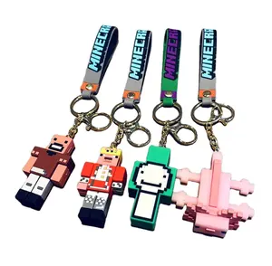 OEM Maincrafts Game Pixel Steve Skeleton Creeper Pendent Figure Key Chains Wholesale Customized 3D Anime Rubber Pvc Keychains